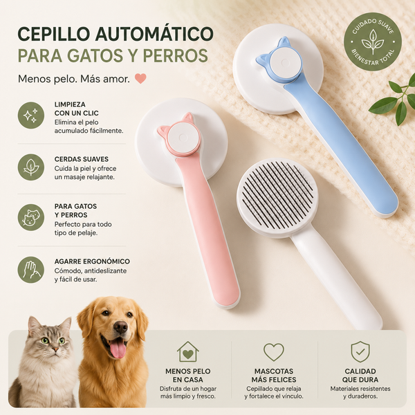 Cepillo Autolimpiable para Perros y Gatos — Quita el Pelo Muerto con un Clic